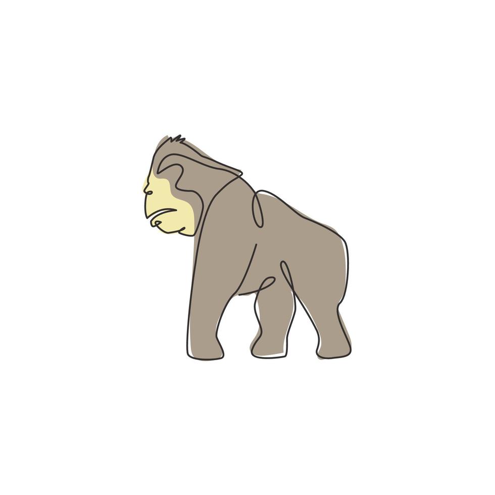 un dessin au trait continu de gorille pour l'identité du logo du parc national. concept de mascotte de portrait animal primate pour l'icône de la forêt de conservation. illustration vectorielle de conception graphique dynamique à une seule ligne vecteur
