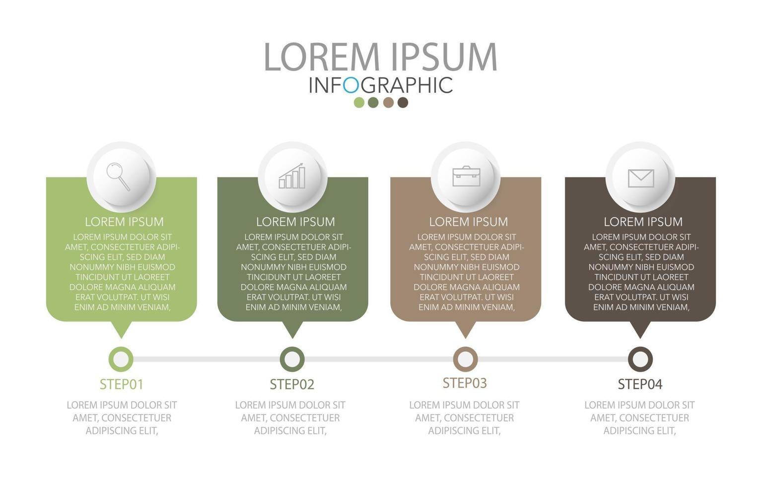 modèle infographique en quatre étapes, modèle de diagramme, graphique, présentation et graphique. vecteur