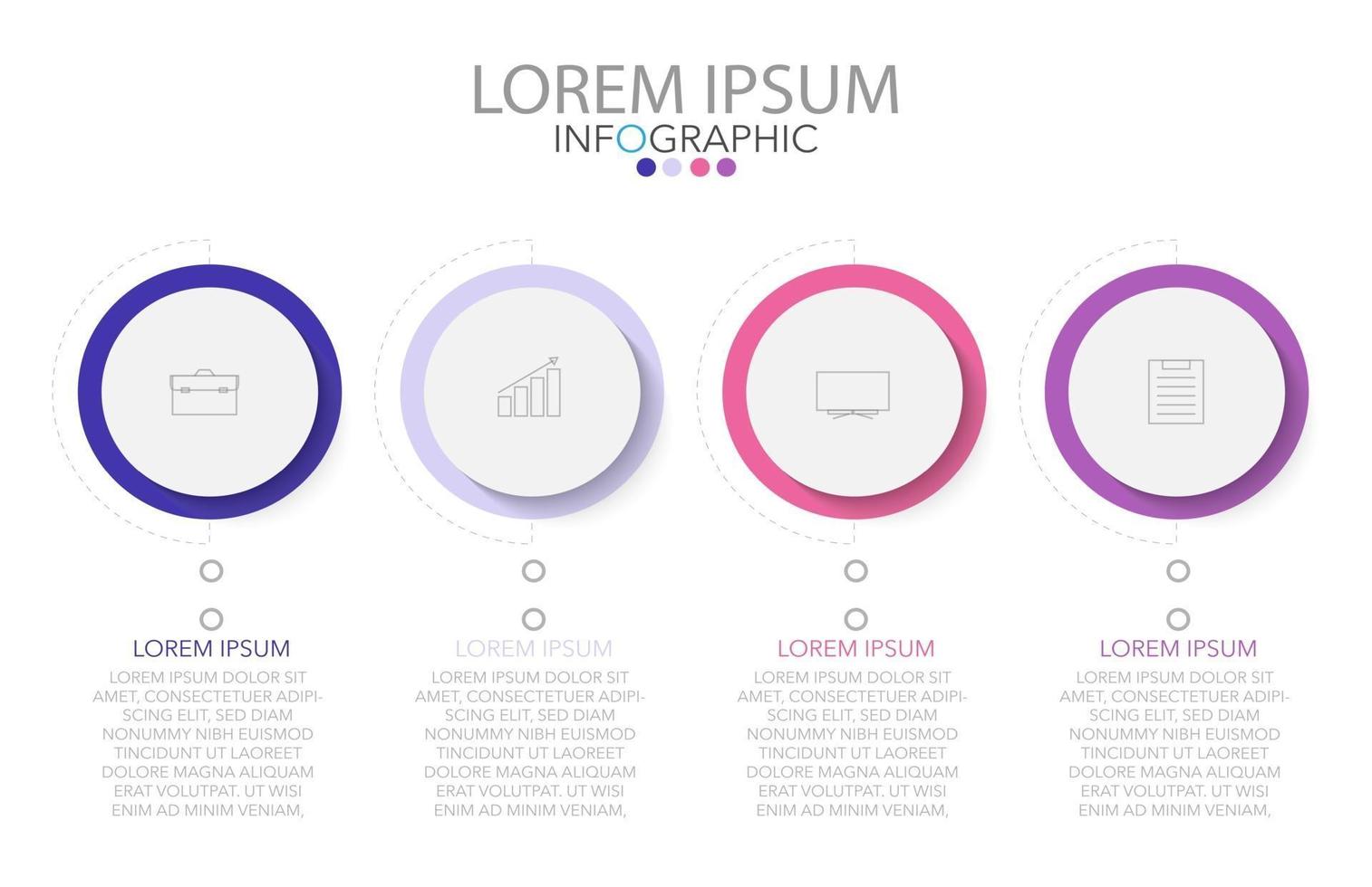 modèle infographique en quatre étapes, modèle de diagramme, graphique, présentation et graphique. vecteur