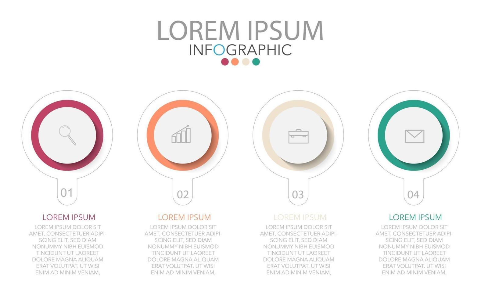 modèle infographique en quatre étapes, modèle de diagramme, graphique, présentation et graphique. vecteur