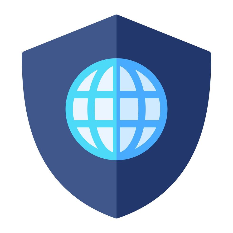 isolé cyber Sécurité dans plat icône sur blanc Contexte. défenseur, bouclier, garde, protection, l'Internet, réseau, globe vecteur