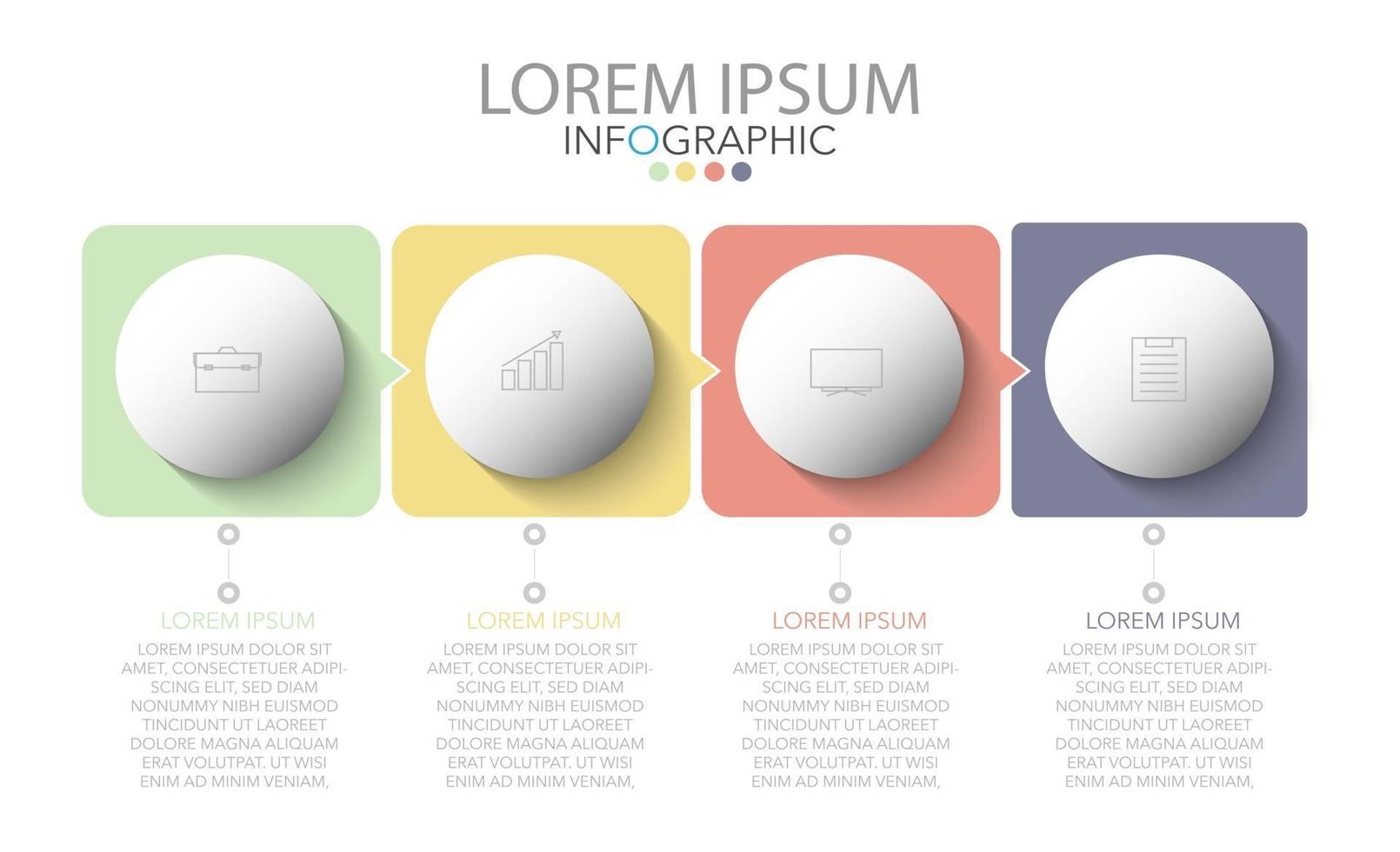 modèle infographique en quatre étapes, modèle de diagramme, graphique, présentation et graphique. vecteur