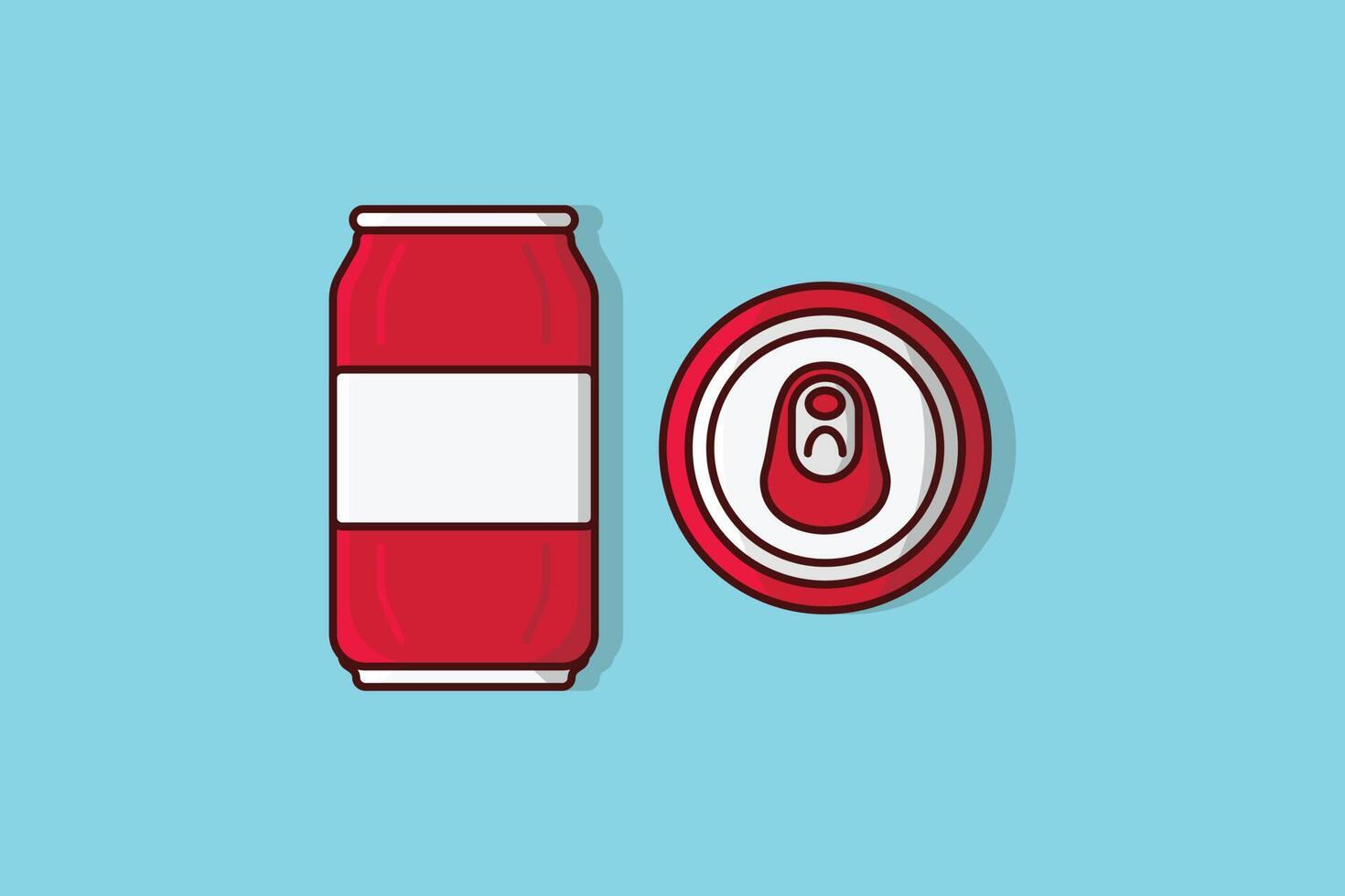 un soda dans rouge aluminium canettes vecteur illustration. nourriture et boisson objet icône concept. un soda doux boisson canettes avec en haut et de face vue vecteur conception avec ombre sur bleu Contexte.