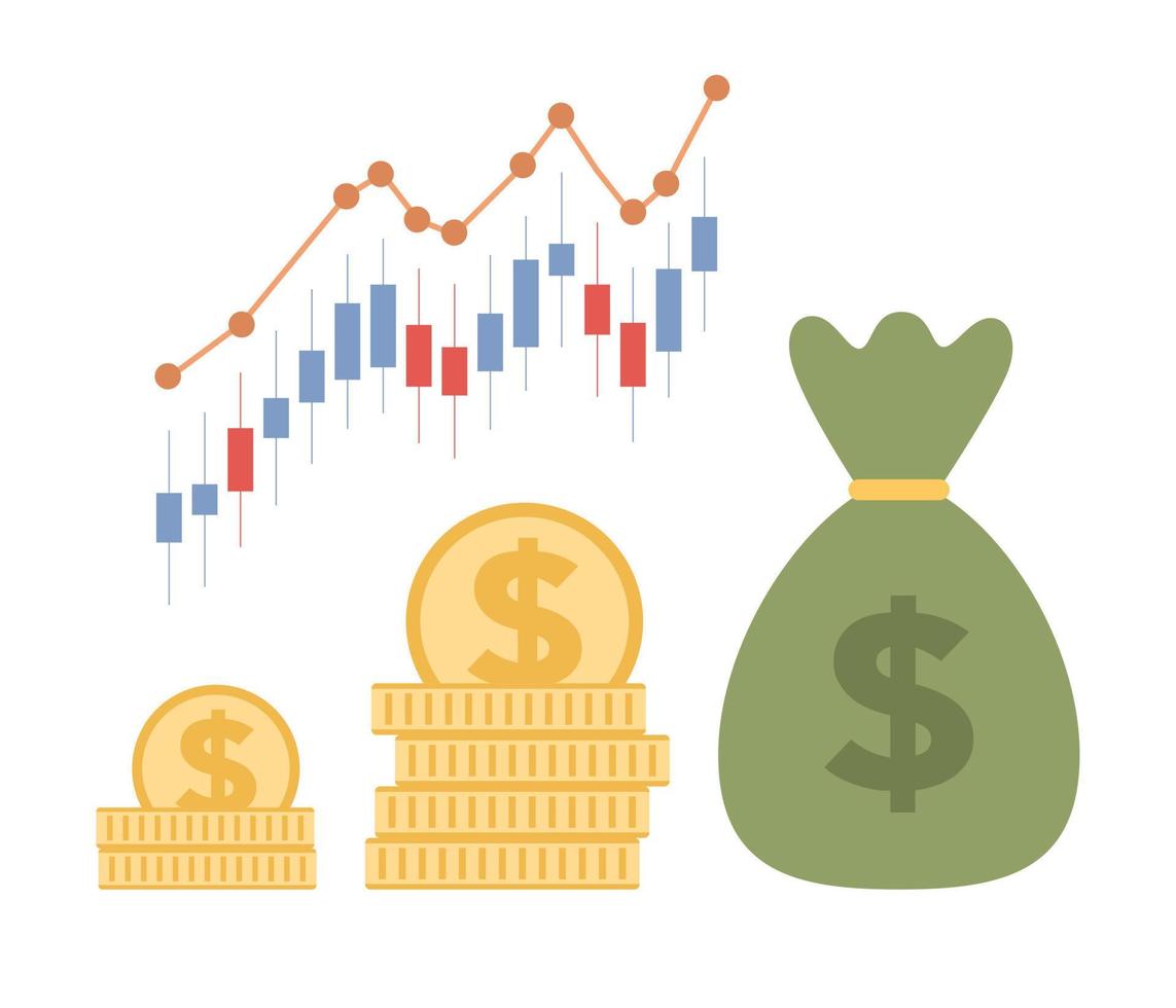 argent croissance. investissement icône. financier signe. investir argent dans Stock marché. affaires concept. financier gestion, argent des économies et dépôt croissance concept. vecteur plat illustration