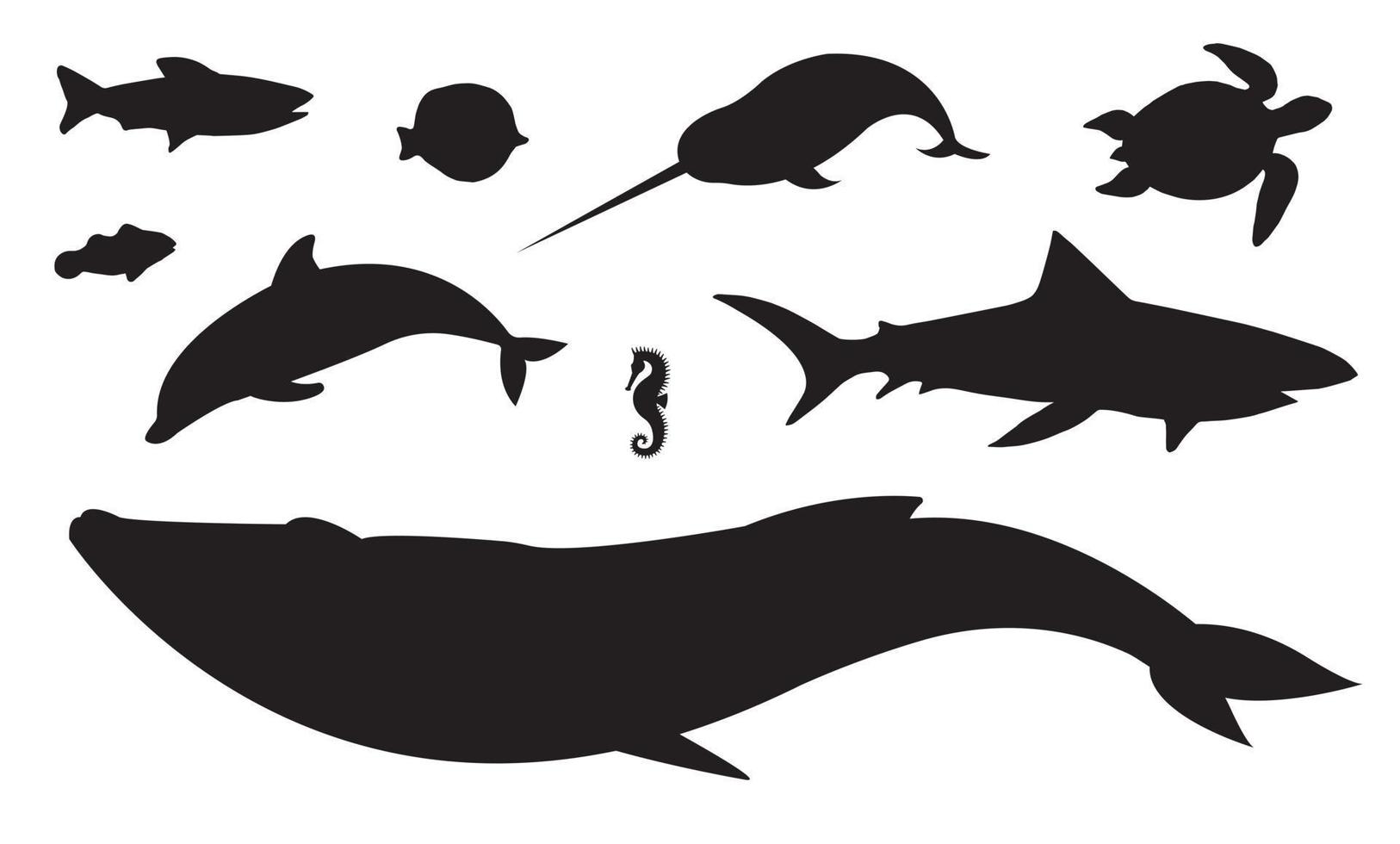 vecteur ensemble de mer animaux et poisson silhouette