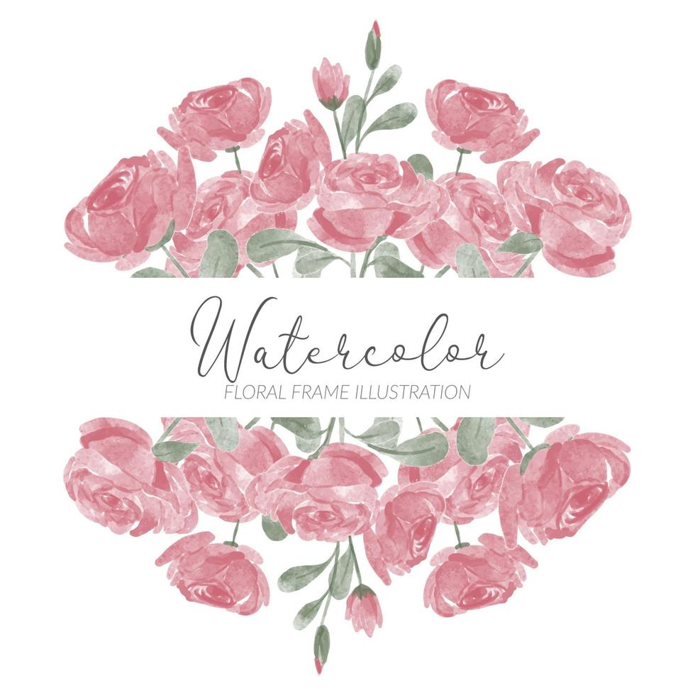 bordure de cadre aquarelle fleur rose mignonne avec feuille vecteur