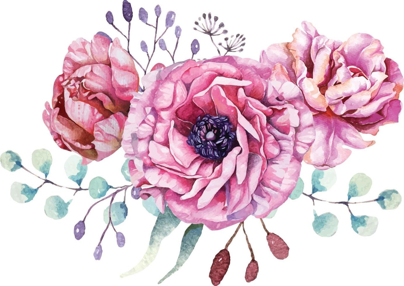 élégante composition de fleurs aquarelle vecteur