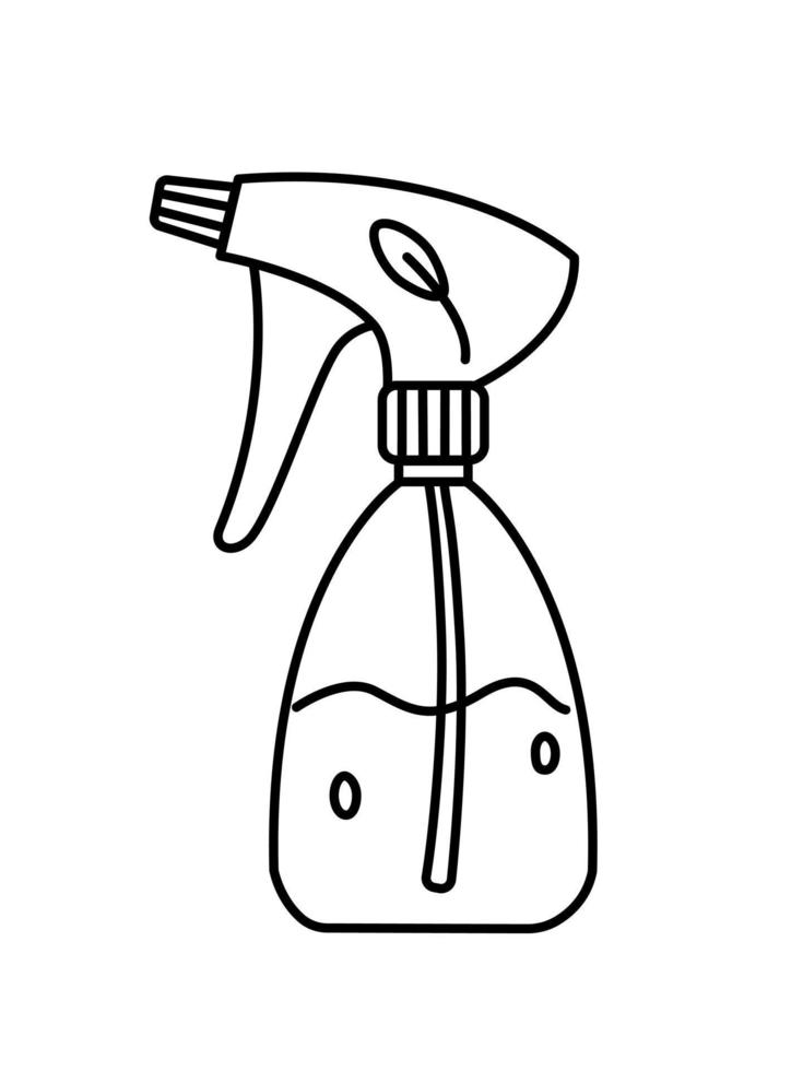 vaporisateur bouteille avec feuille griffonnage dessin. pulvérisateur avec l'eau ou biologique nettoyage vaporisateur noir et blanc vecteur illustration