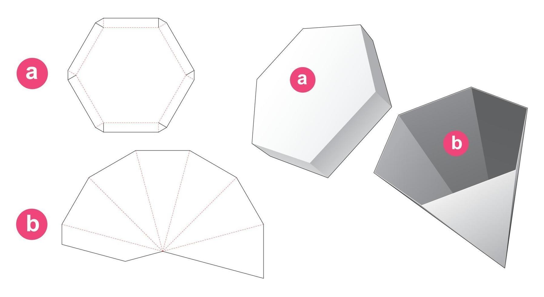 boîte hexagonale en forme de pylône et couvercle modèle découpé vecteur