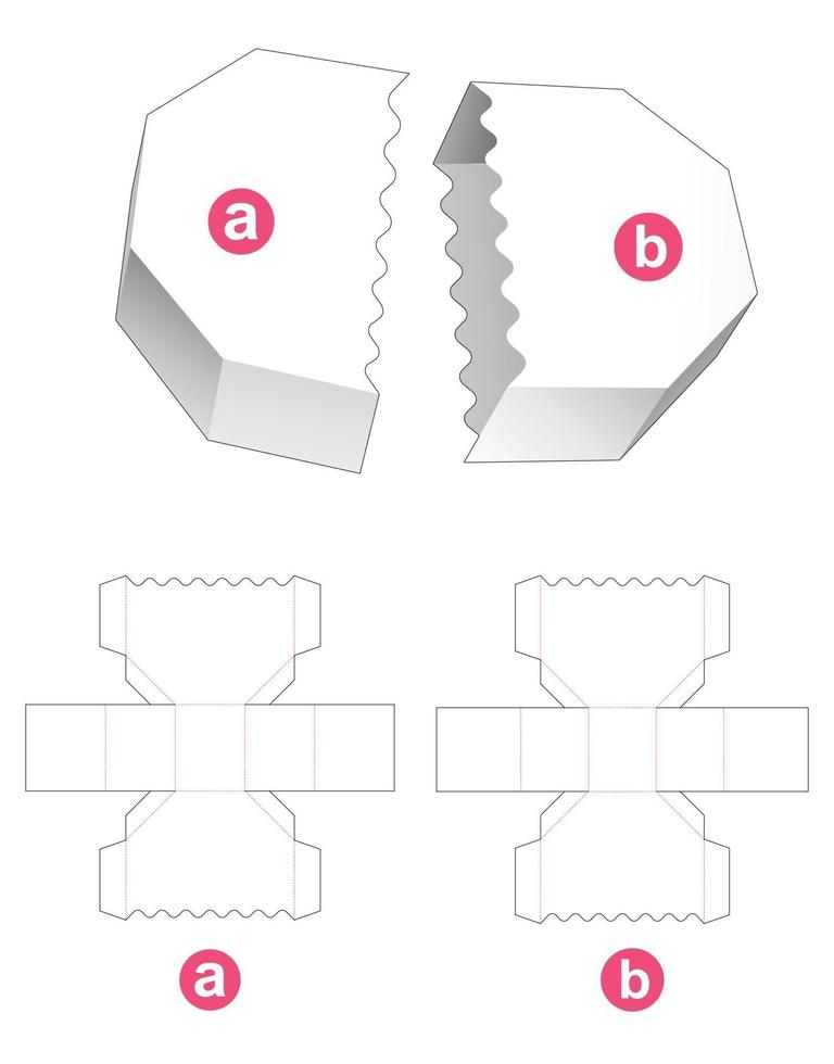 boîte hexagonale et couvercle avec gabarit de découpe à bord incurvé vecteur