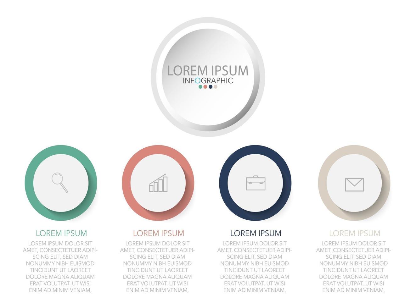 modèle infographique en quatre étapes, modèle de diagramme, graphique, présentation et graphique. vecteur