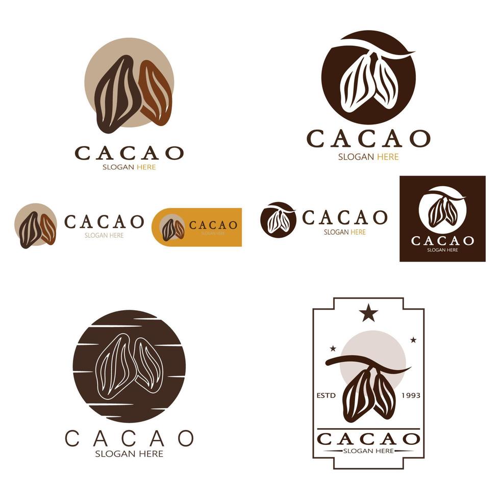 cacao logo, cacao haricot, cacao arbre, cacao branches et feuilles, chocolat mélanger sur blanc arrière-plan, vintage, moderne, simple, minimaliste icône illustration modèle conception vecteur