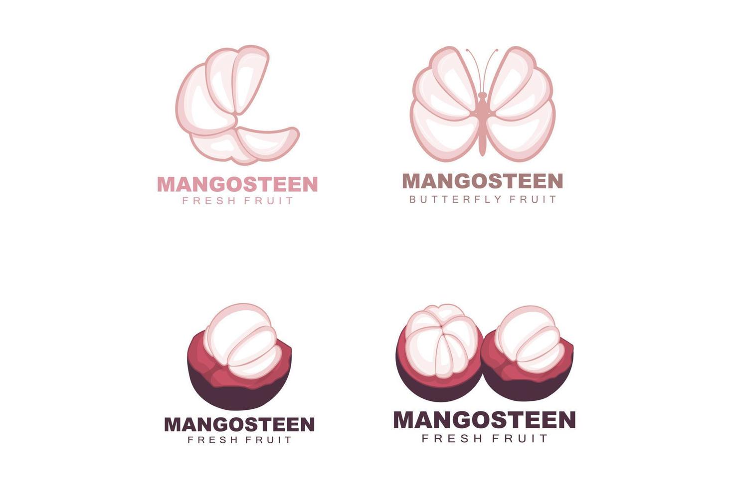 logo de mangoustan, illustration de chair de mangoustan, reine des fruits riches en vitamines, conception de modèle d'étiquette vectorielle de logo de fruits vecteur