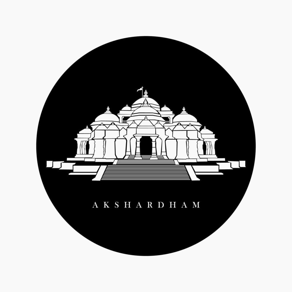 swaminarayan akshardham temple vecteur icône noir et blanche. akshardham mandir, Delhi.
