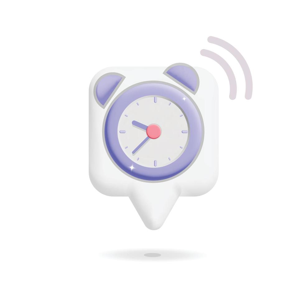 3d vecteur pousser notification bavarder bulle avec alarme l'horloge rappel symbole conception
