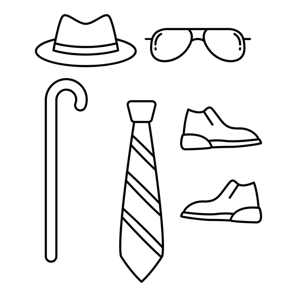 ensemble vecteur collection de classique Pour des hommes accessoires. consiste de Chapeaux, des bâtons, chaussures, lunettes, cravates et autres.