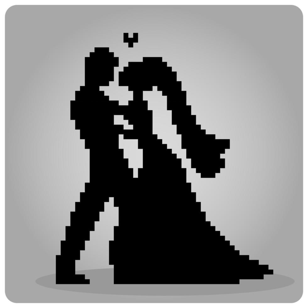 homme et femme tomber dans l'amour 8 bit pixels. homme propose à une femme à marier lui dans vecteur illustration.
