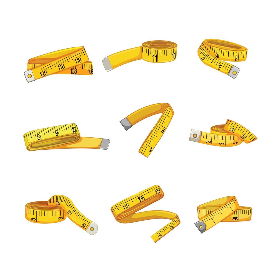 Jaune mesure ruban ensemble dessin animé vecteur illustration