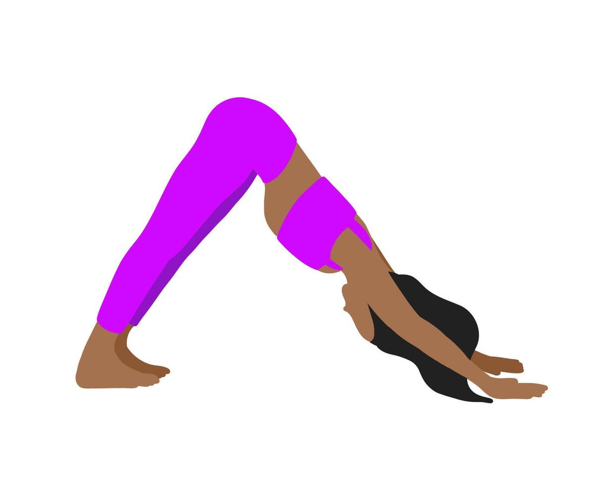 femme afro-américaine aux cheveux longs. pose de yoga dans un style plat de dessin animé. femme femme fille. illustration vectorielle dans un style plat de dessin animé isolé sur fond blanc. vecteur