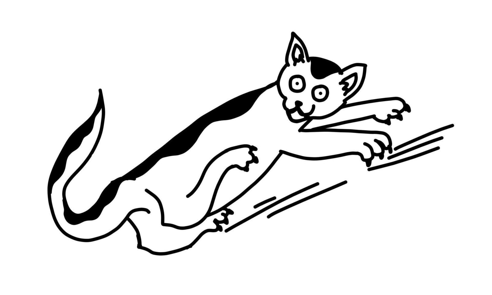 marrant chat chute dans contour griffonnage style. vecteur illustration dans dessin animé main tiré style isolé sur blanc Contexte