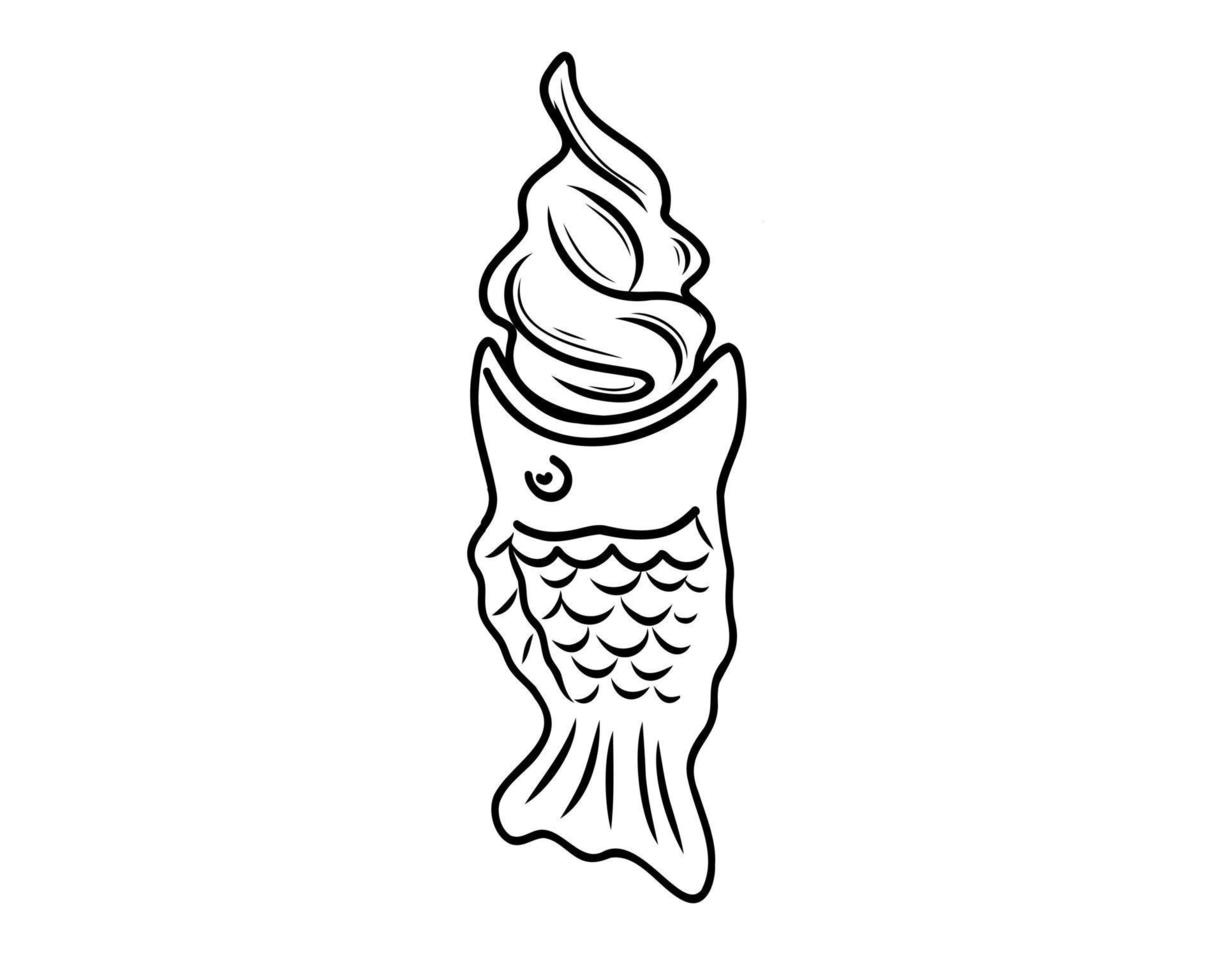 griffonnage style Japonais taiyaki la glace crème. main dessin. vecteur