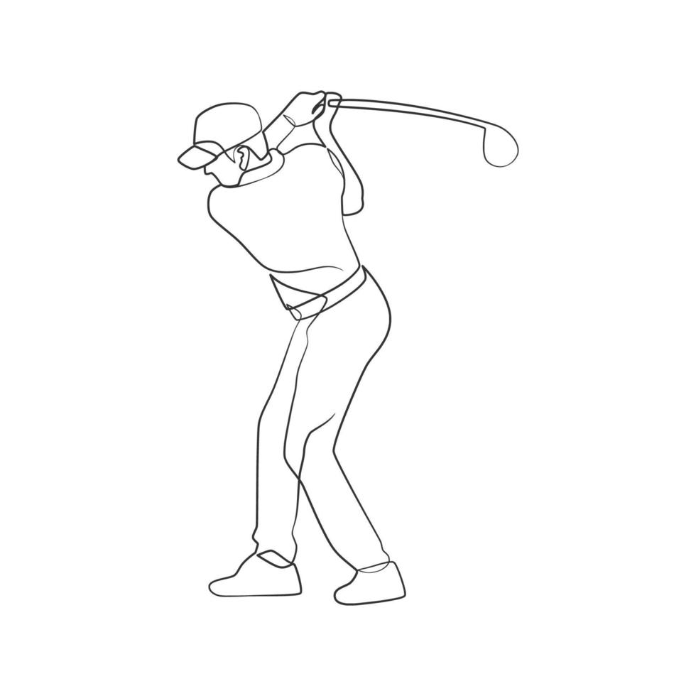 continu ligne dessin de golfeur vecteur