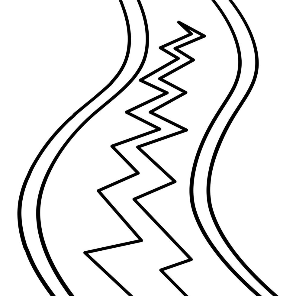 route et fissure. le chaussée a été endommagé par le tremblement de terre. une zigzag ligne sur une enroulement ballast. vecteur