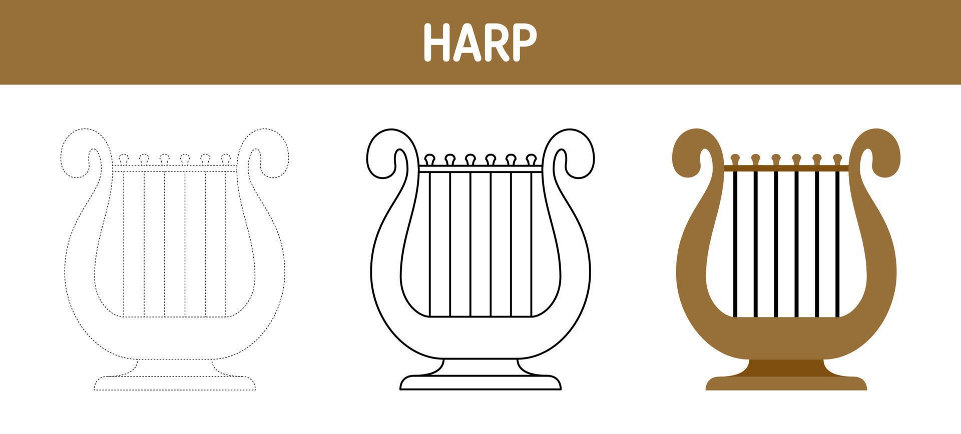 harpe tracé et coloration feuille de travail pour des gamins vecteur