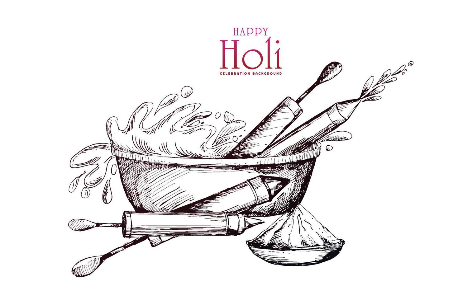main dessiner esquisser content Holi Indien printemps Festival de couleurs carte conception vecteur