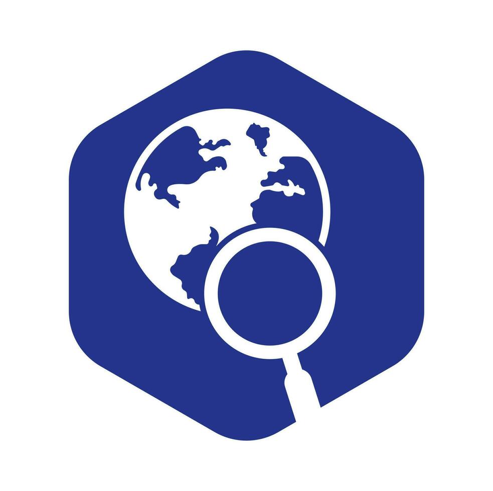 globe chercher logo vecteur icône. monde et loupe logo combinaison.