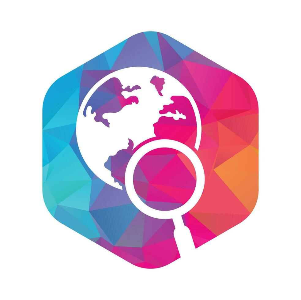 globe chercher logo vecteur icône. monde et loupe logo combinaison.
