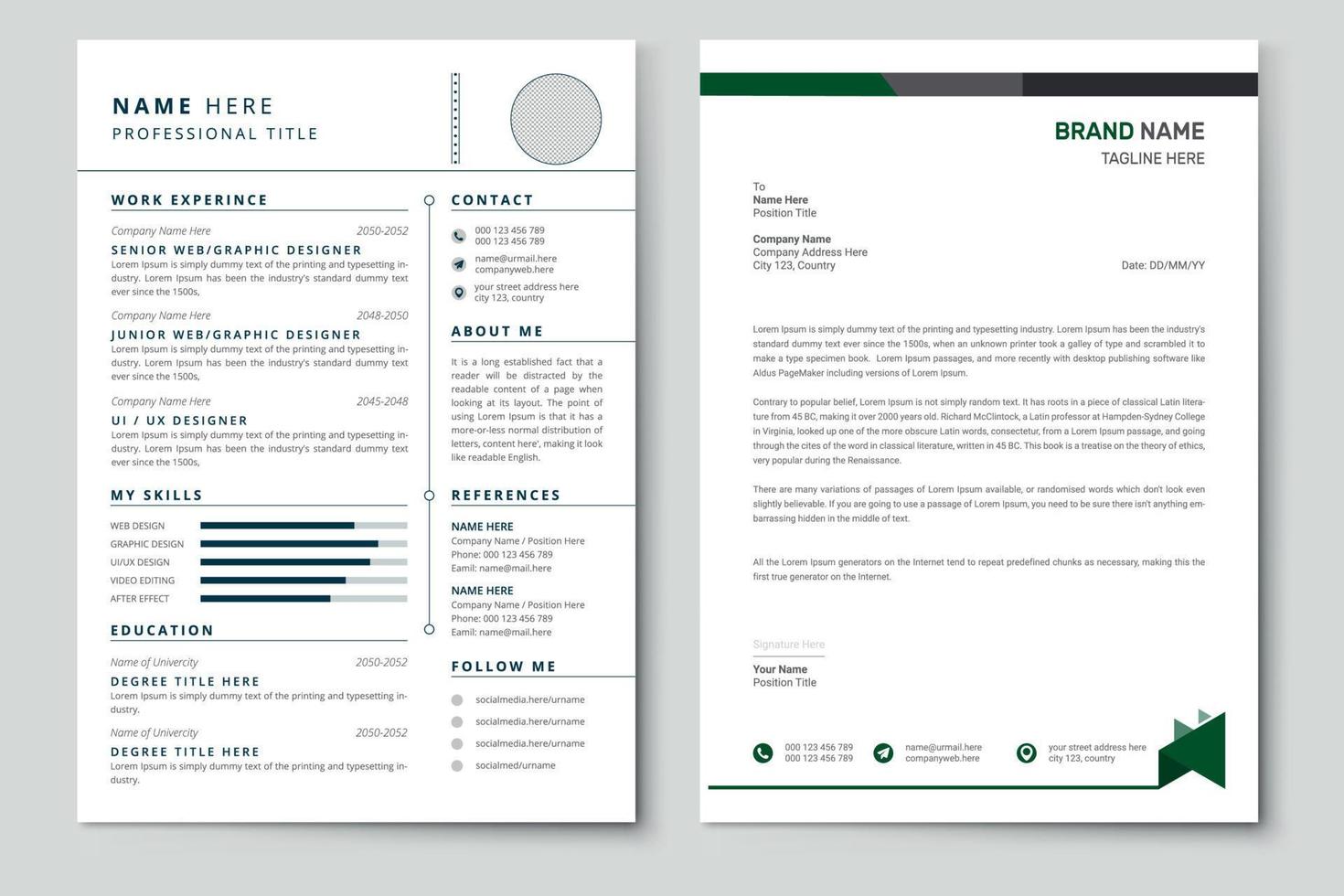 CV minimaliste ou modèle de cv vecteur