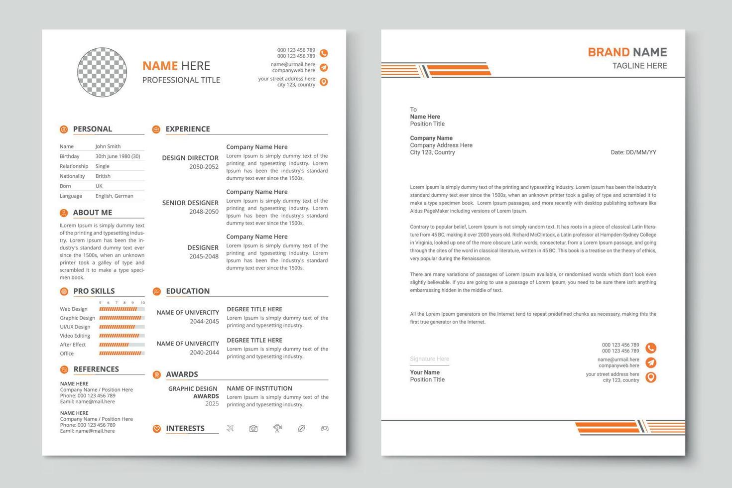 CV minimaliste ou modèle de cv vecteur