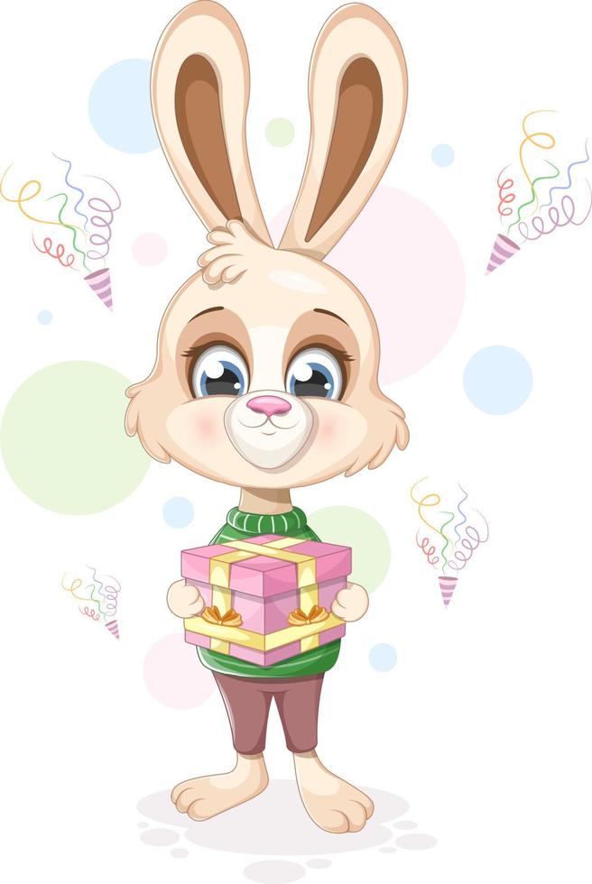 mignonne dessin animé lapin avec cadeau vecteur