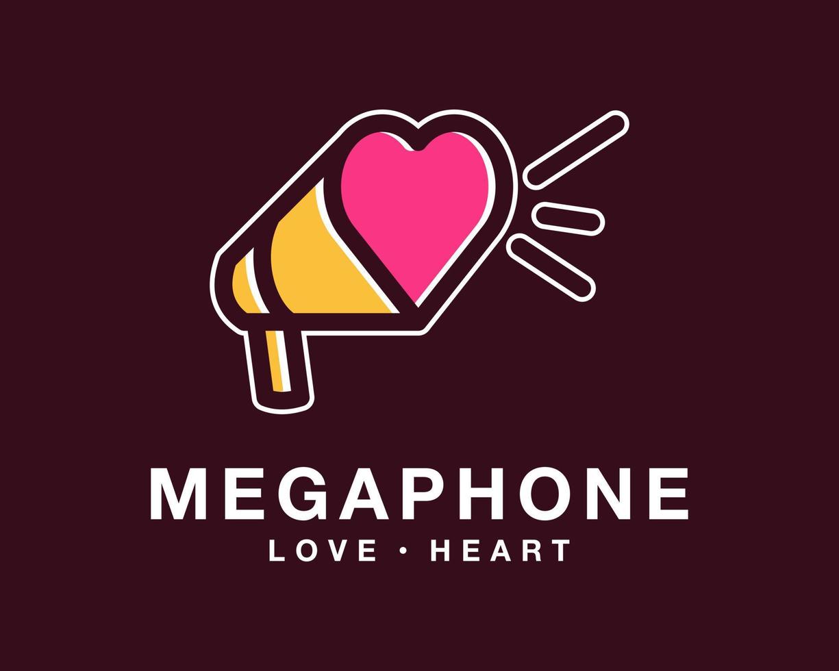 mégaphone haut-parleur annoncer mégaphone l'amour cœur romantique romance ligne dessin animé vecteur logo conception