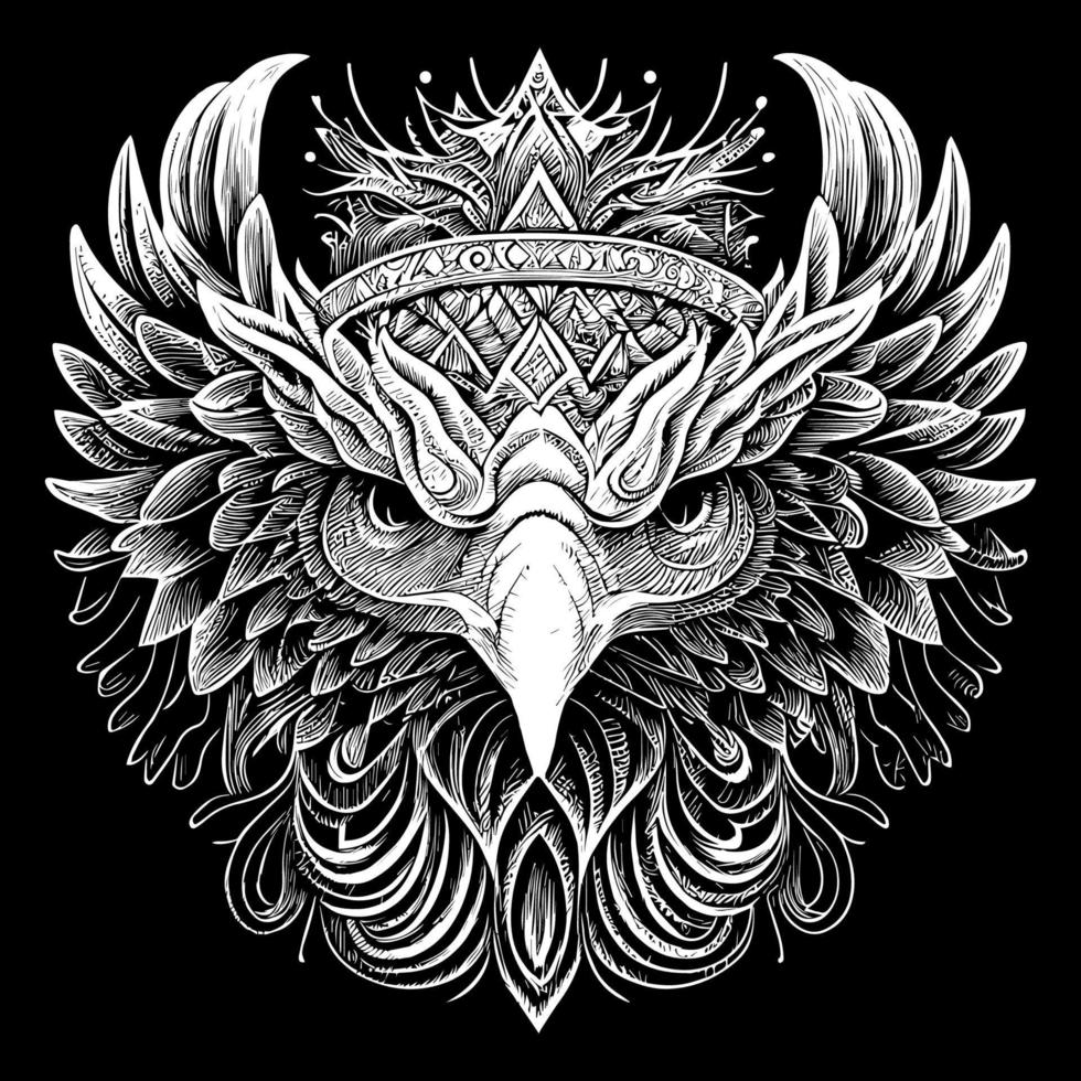 cette illustration dépeint le féroce et majestueux tête de un américain aigle, avec perçant yeux, tranchant le bec, et détaillé plumes. une symbole de Puissance et liberté vecteur