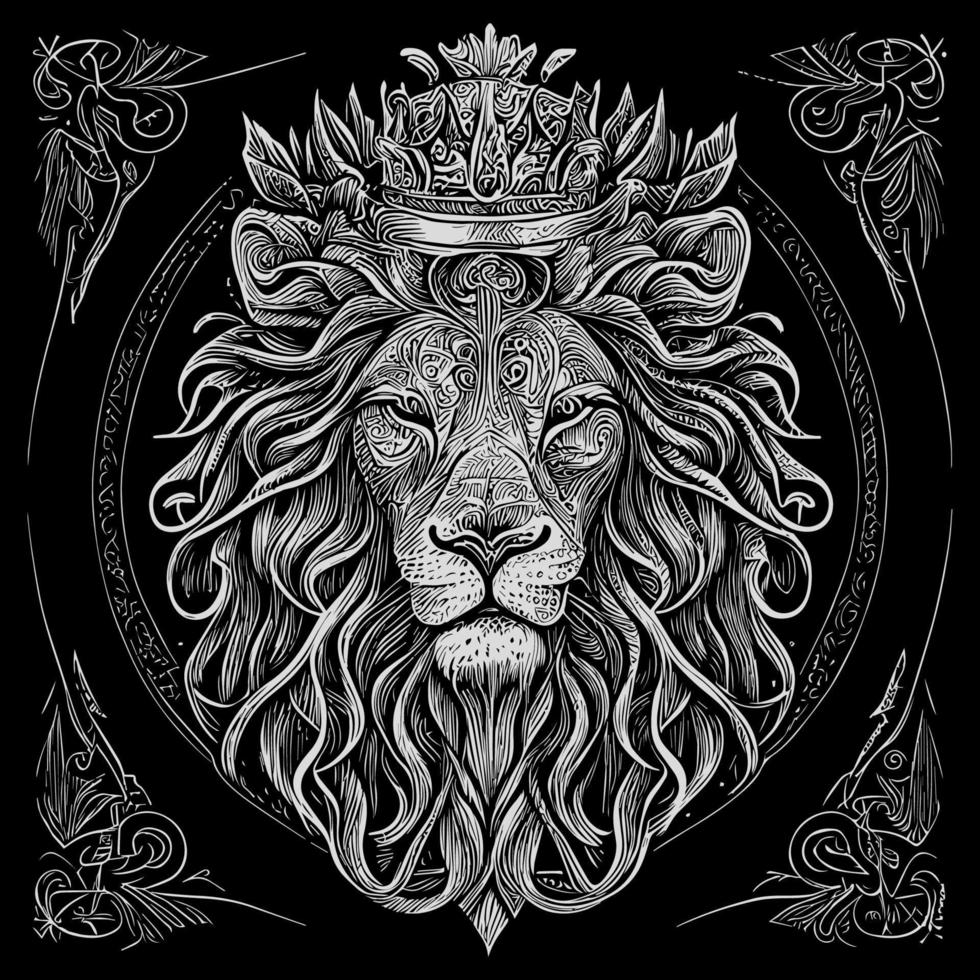 étourdissant dessin dépeint le majestueux tête de une Lion orné avec une Couronne, symbolisant Puissance et royalties. complexe détails apporter cette royal créature à vie, création une vraiment captivant pièce de art vecteur