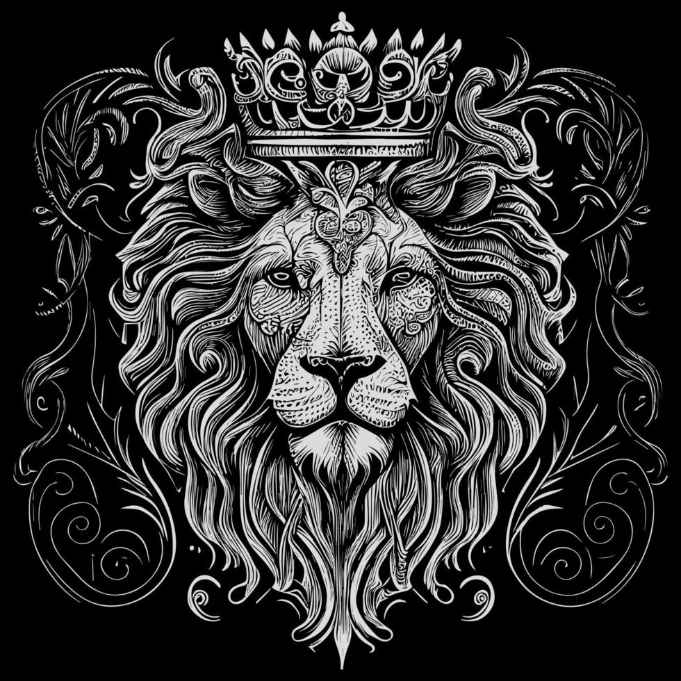 étourdissant dessin dépeint le majestueux tête de une Lion orné avec une Couronne, symbolisant Puissance et royalties. complexe détails apporter cette royal créature à vie, création une vraiment captivant pièce de art vecteur