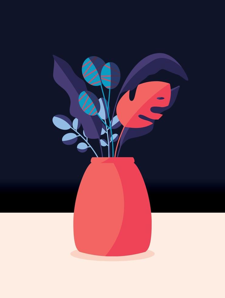 bouquet coloré de fleurs de printemps et de branches dans un vase. illustration de carte verticale artistique élégante. vecteur