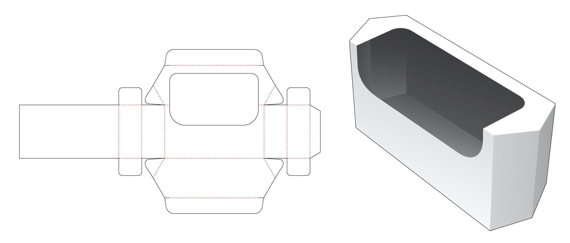 longue boîte de papeterie hexagonale modèle de découpe vecteur