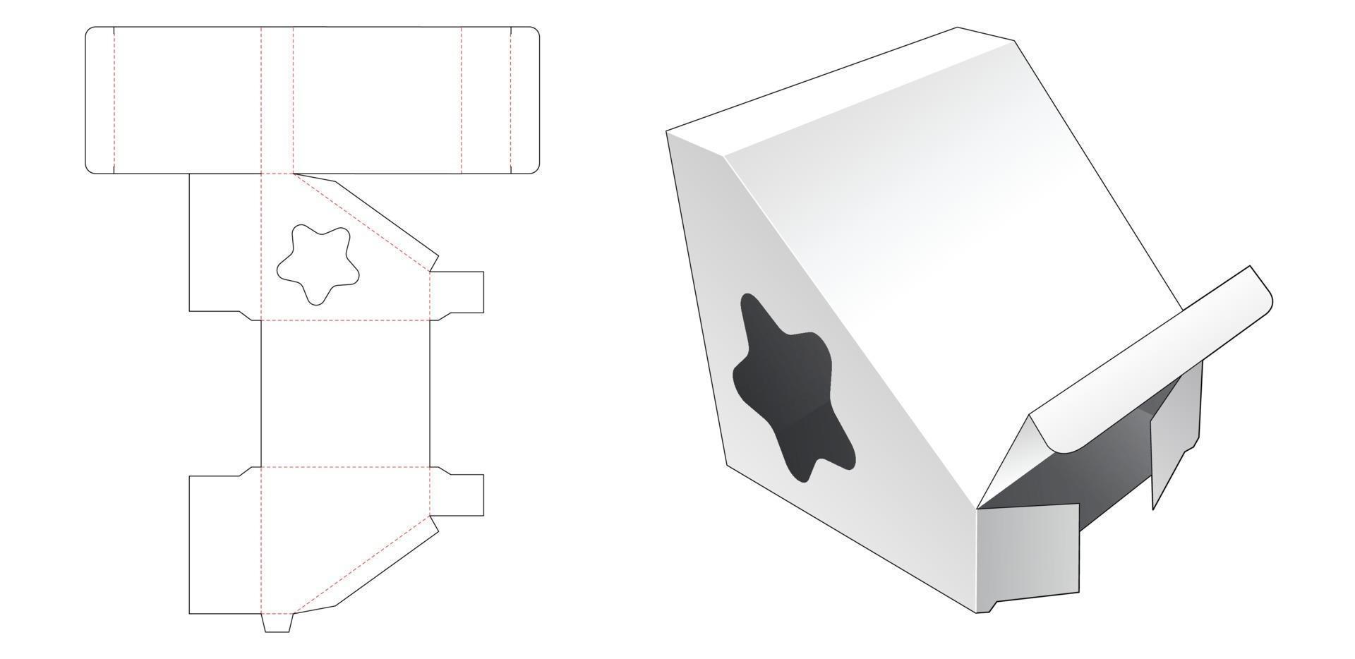 emballage de forme triangulaire avec modèle de découpe de fenêtre en forme d'étoile vecteur