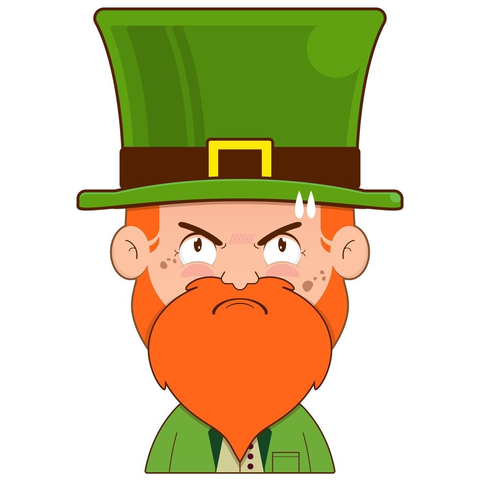 elfe lutin en colère visage dessin animé mignonne pour Saint patrick's journée vecteur