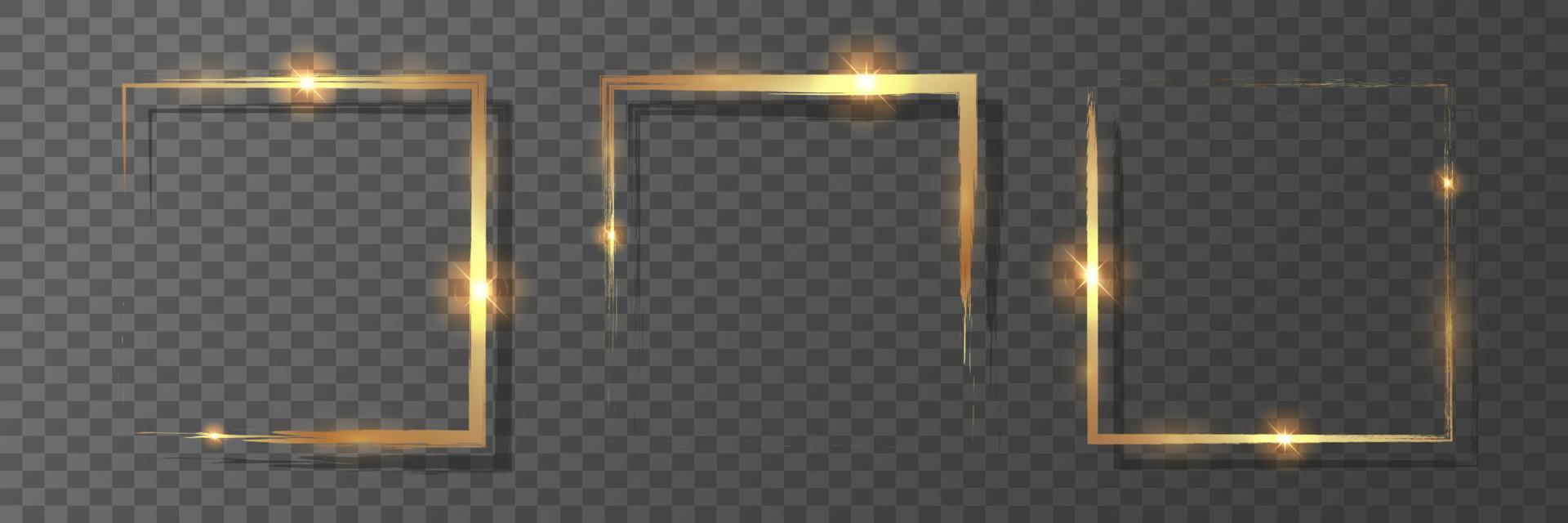d'or carré les frontières avec métallique briller. ensemble de décoratif cadres dans le forme de une carré. or les frontières. vecteur illustration.