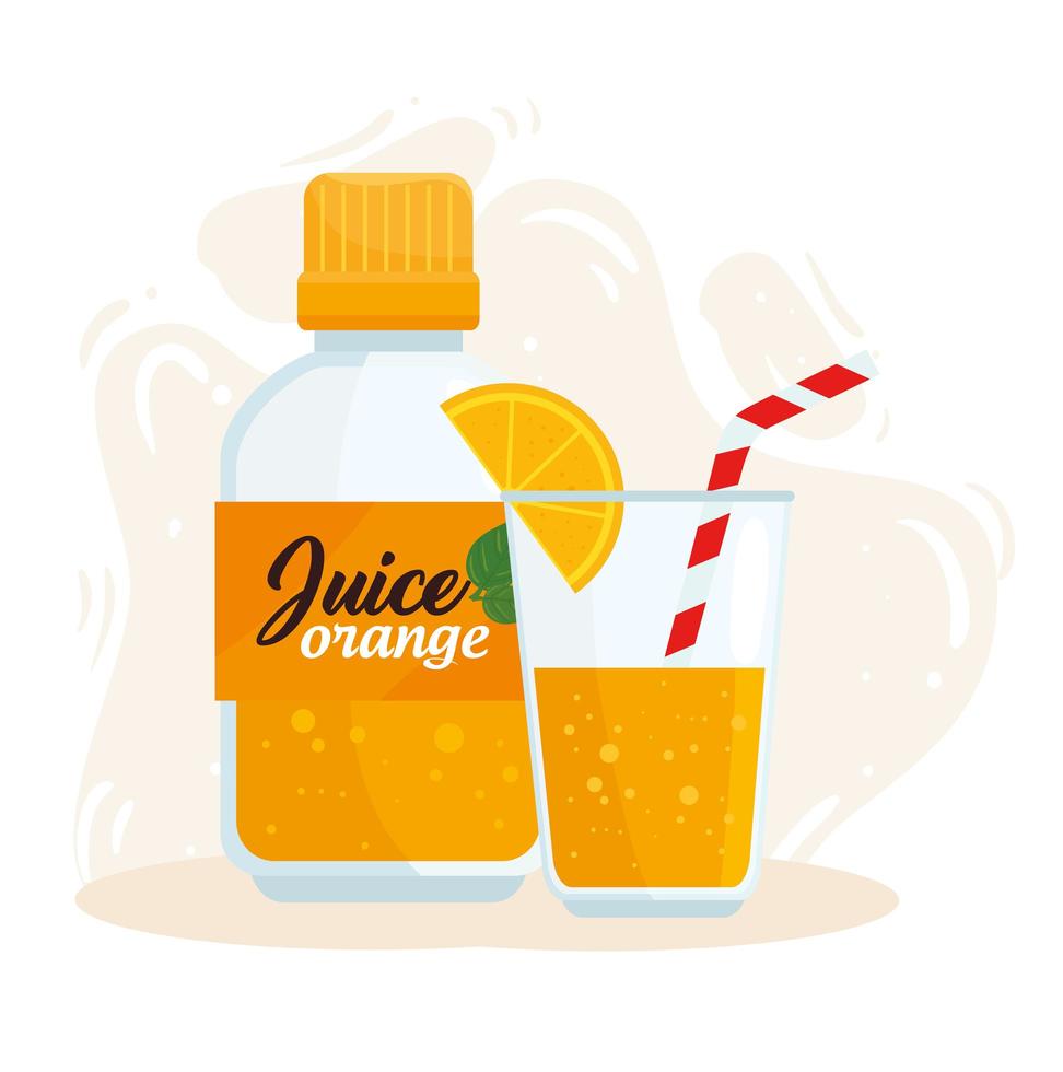 jus d'orange en bouteille et en verre vecteur