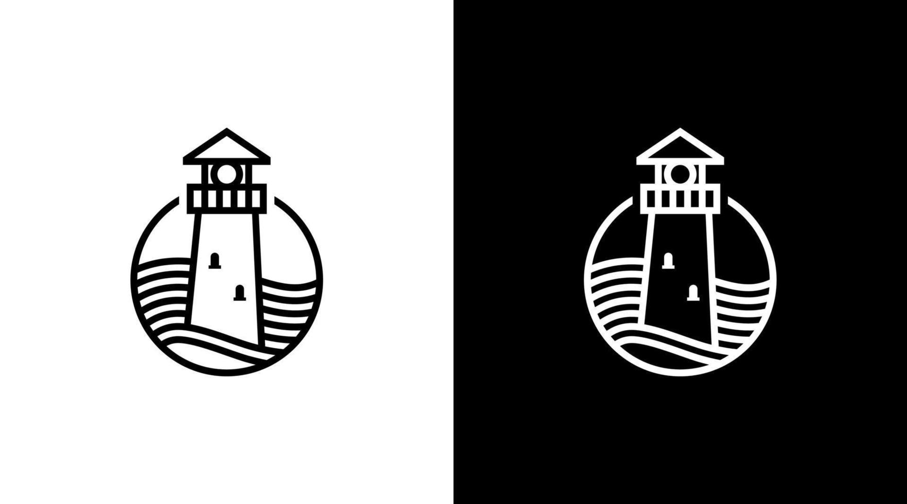 phare logo vecteur plage garde noir et blanc icône style conception modèle