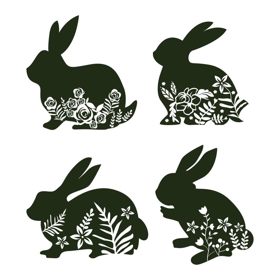 mignonne floral Pâques lapin lapin silhouette. conception des dossiers pour cricut et laser Couper vecteur