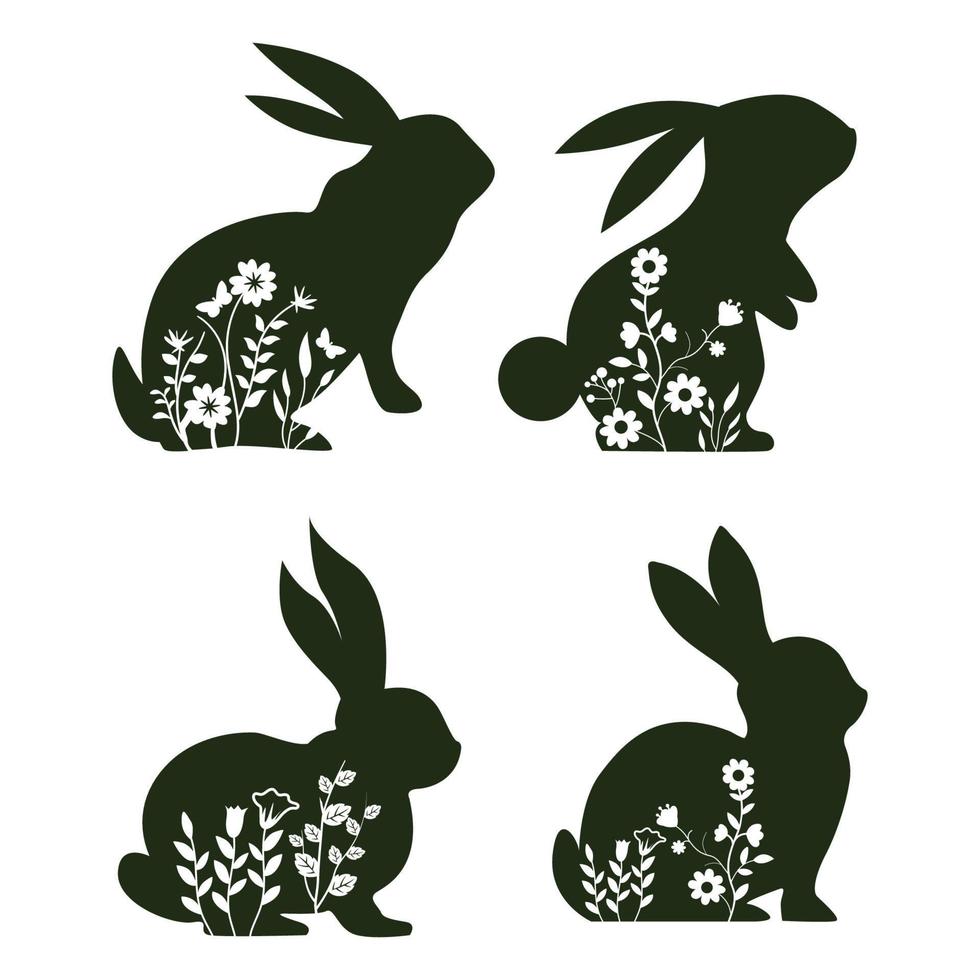 mignonne floral Pâques lapin lapin silhouette. conception des dossiers pour cricut et laser Couper vecteur