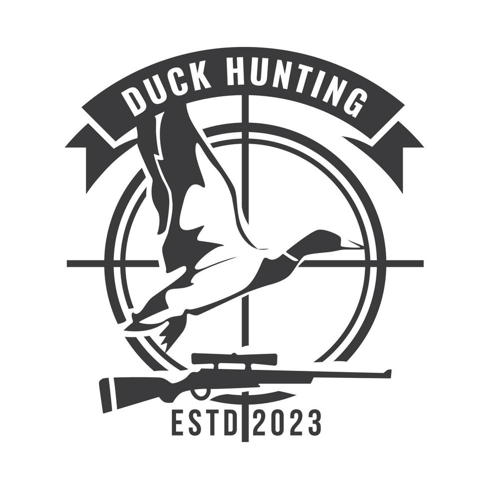 canard chasse logo emblème silhouette avec pistolets et tout isolé Contexte vecteur