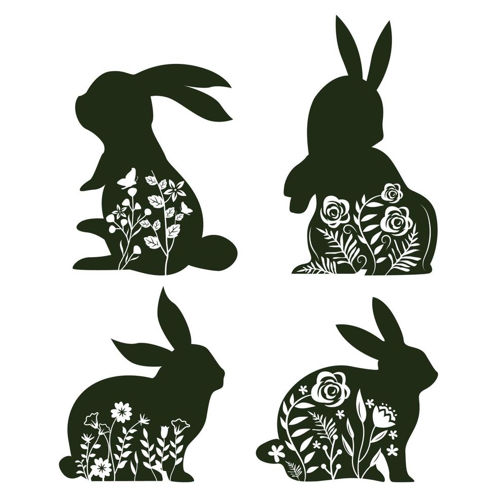 mignonne floral Pâques lapin lapin silhouette. conception des dossiers pour cricut et laser Couper vecteur