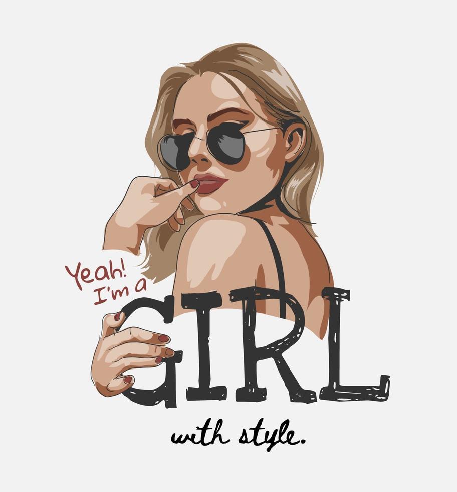 fille avec slogan de style avec une fille sexy en illustration de lunettes de soleil vecteur